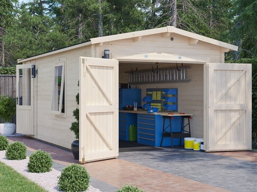 Wooden garage workshop - workshop, log